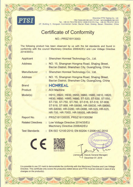 China Shenzhen Honreal Technology Co.,Ltd certification